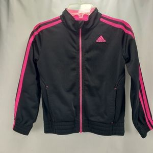 Adidas black hot pink classic 3 stripe zip jacket Size 6